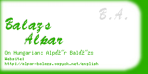 balazs alpar business card